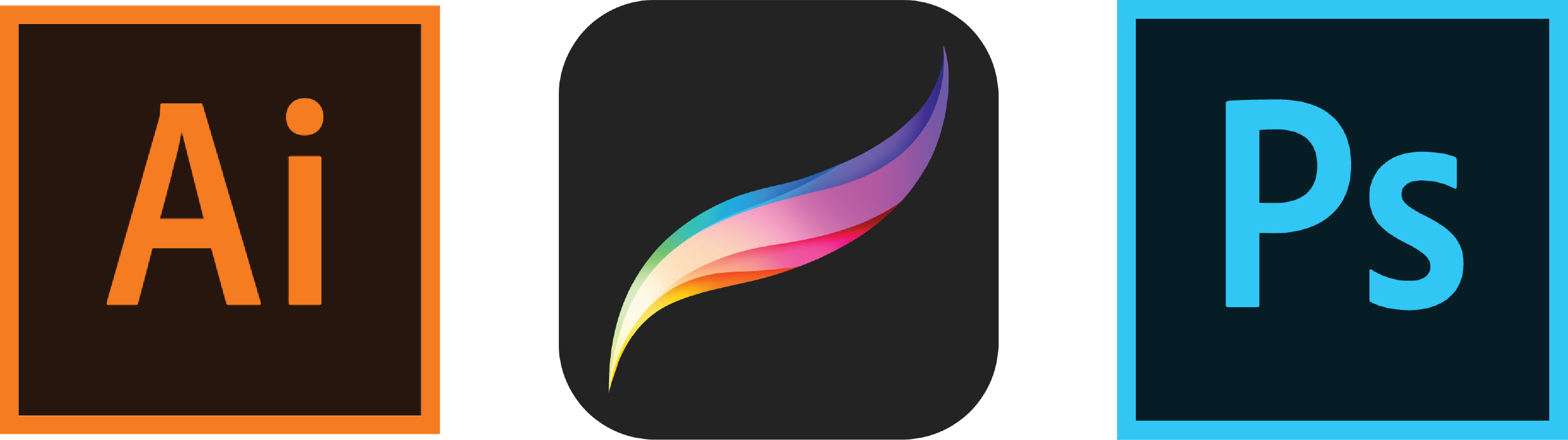 adobe illustrator, procreate, and adobe photoshop